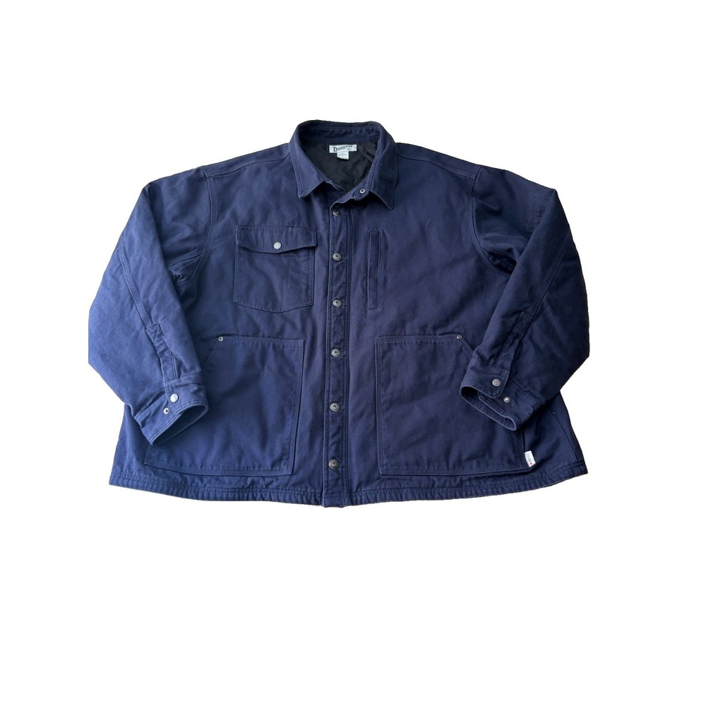 Duluth Trading Mens Superior Fire Hose Navy Blue Insulated Canvas Chore Coat 4XL